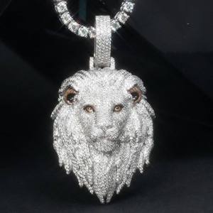 Colgante de Cabeza de León de Plata de Ley 925 con Moissanita, Colgante con Piedras VVS, Joyería Hip Hop para Hombre - Product Image 2