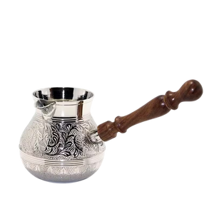 Cafetera Turca de Latón Grabada de Lujo con Tapa, Cezve Ibrik Árabe Vintage Tallada a Mano, Cafetera Premium con Mango de Madera - Product Image 3
