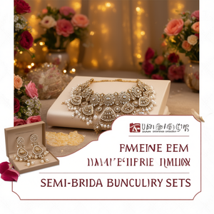 Designer Kundan and Beads Semi-<b>Bridal</b> Necklace <b>Set</b> with Earrings-Gemstone Fine <b>Jewelry</b> Gift - Product Image 3