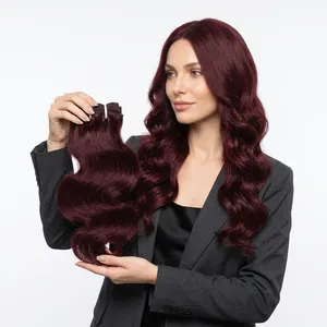 Body Wave Indian Human Hair Weft Bundles Silk Base Transparent HD Reddish Color 100% Remy Hair - Product Image 2