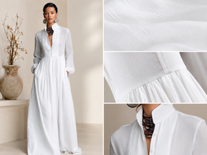 Vestido Midi Blanco de Gasa - Elegante Vestido Largo Bohemio con Cuello Alto para Mujer, Forro de Algodón Suave, Corte Evase, Ecológico - Product Image 6