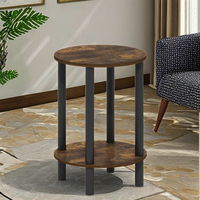 Table d'appoint ronde en bois Turn N Tube à 2 niveaux Table d'appoint élégante en pin ambré et finition noire