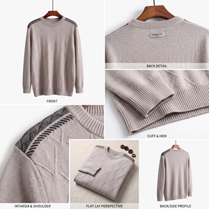 Pull à col rond pour homme, manches longues, couleur unie, laine anti-boulochage, vêtements d'hiver, cardigan tricoté pour homme - Product Image 5