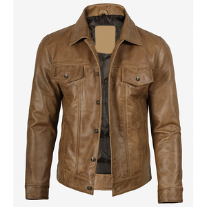 Chaqueta de Cuero Vacuno Marrón Camel Original OEM 2026, Superventas, para Hombre, con Cuello Camisero, Alta Calidad, MOQ Bajo, Chaquetas de Moda - Product Image 5