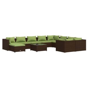 Ensemble de salon de jardin marron avec coussin en rotin PE vert, matériau en polyrotin - Product Image 2