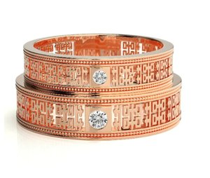 925 Sterling Silver Rose Gold Plated Romantic Christian Ornate <b>Couple</b> <b>Rings</b> with Cubic Zirconia - Product Image 2