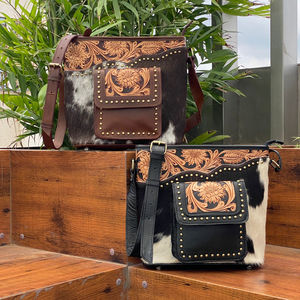 2025 vente en gros mode main en cuir repoussé haute qualité goujons messager polyvalent sacs à bandoulière femmes cheveux sur peau de vache sacs à main - Product Image 4