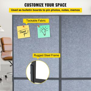 Set di 3 Pannelli Acustici per Ufficio 183x168 cm, Colore Grigio Chiaro, Facile Installazione - Product Image 4
