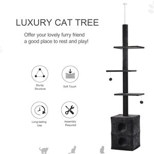 Albero per Gatti Regolabile da 220-245 cm Grigio, da Pavimento a Soffitto, con Tiragraffi in Juta e Pallina Pendente per Gatti e Tiragraffi - Product Image 4