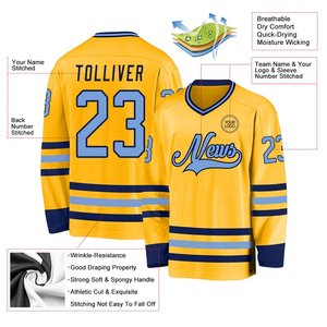 Maillots de hockey sur glace vintage personnalisés pour hommes, 100 % coton respirant, tenue de sport d'entraînement, sublimation, broderie, OEM - Product Image 2