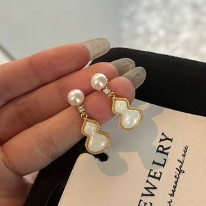 Pendientes de Calabaza de Estilo Chino para Mujer, con Aguja de Plata S925, Perlas Naturales de Agua Dulce, Accesorios Festivos de Alta Gama - Product Image 5