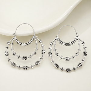 Boucles d'oreilles créoles bohèmes en laiton plaqué or pour femme, bijoux de fête, style bohème, motif vague - Product Image 3