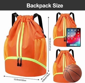Sac à dos de sport en nylon noir Shagaf avec poches latérales en filet pour bouteilles d'eau et rangement de ballons de basket, capacité 30-40L - Product Image 6