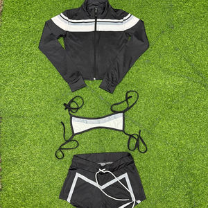 Ensemble 3 pièces de sport pour femme en promotion : veste zippée, soutien-gorge dos nu et short taille haute – Tenue d'été - Product Image 3