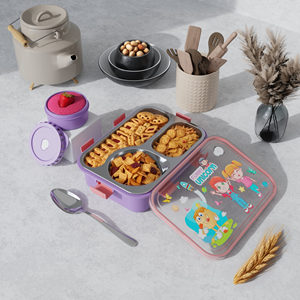 Boîte à lunch en acier inoxydable pour enfants, 3 compartiments, anti-fuite, boîte bento, conteneur de stockage alimentaire, boîte à lunch portable, boîte à lunch pour le bureau - Product Image 5