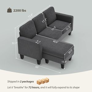 Divano Componibile a L Grigio Scuro con Chaise Longue Reversibile o Pouf per Soggiorno - Product Image 3