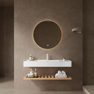 48 \ "bagno lavello lavabo integrato a parete galleggiante bianco rettangolare in acrilico lavello in legno naturale - Product Image 1