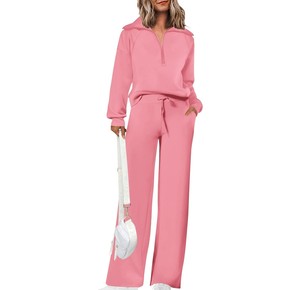 Conjunto Deportivo Verde para Mujer, Color Sólido, Manga Larga, Casual, Transpirable, con Cierre de Media Cremallera, Cordón Ajustable, Corte Holgado, 100% Poliéster - Product Image 2