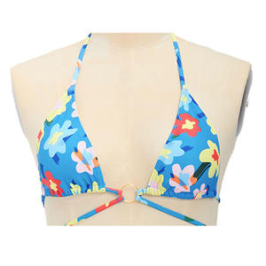 Women's Solid Halter Bandeau Bikini 2-Piece Set with Lace up Front Embroidery <b>Seamless</b> Knitted Blue Stretch Swimwear - Product Image 1