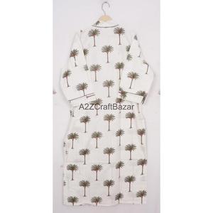 เสื้อผ้าฝ้ายแท้ 100% พิมพ์ลายดิจิทัลลายดอกไม้ คอวี แขนสามส่วน ยาวเต็มตัว ระบายอากาศได้ดี มีเชือกผูก สำหรับผู้หญิง - Product Image 1