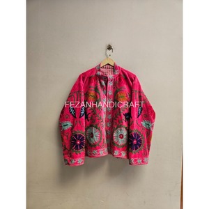 Fezanhandicraft Knitted Velvet Blouson Jacket Mandarin Collar Hand Embroidery Floral Pattern Autumn Winter <b>Women's</b> <b>Coat</b> Full - Product Image 1