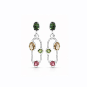 Pendientes de Plata de Ley 925 con Turmalina Multicolor en Forma Ovalada, Chapados en Oro Rosa, Diseño Moderno y Lujoso de Ishime Jewels - Product Image 4