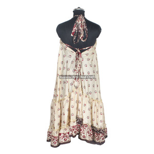 Nuevo Vestido Bohemio de Seda Sari Reciclada para Mujer, Económico, Última Moda, Vestidos Largos Casuales de Playa, Vestido de Noche Elegante sin Mangas para Damas - Product Image 4