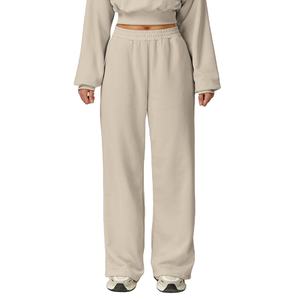 Women's Solid Brown Wide Leg Pants High <b>Waist</b> <b>Elastic</b> Loose Fit Full Length Casual Autumn Style Plain Dyed Cotton <b>Trousers</b> - Product Image 5