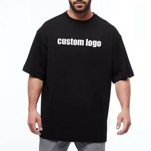 Camiseta Oversize de Algodón 100% Transpirable para Hombre, Estilo Hip Hop con Hombros Caídos, Logotipo Negro Bordado, Estampado, Ropa Lisa - Product Image 3