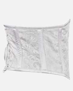<b>White</b> Flower Brocade and <b>White</b> Stain <b>Corset</b> Waist Cincher Trainer Hook-and-Eye Closure Shapewear Front Busk Silver - Product Image 2