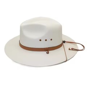 Unisex White Wide Brim <b>Hat</b> With Brown Leather <b>Band</b> Casual Outdoor Spring Summer Adult Fit 7 Panel Solid Color New Style Luxury. - Product Image 6