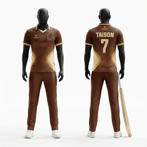 Uniforme de cricket pour hommes, 140g polyester interlock marron, pour sublimation, logo personnalisé, ensemble à manches courtes - Product Image 1