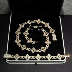Collier tendance en or blanc avec moissanite et maillons en forme de cœur, chaîne à breloques en pierres colorées, plaqué rhodium, unisexe - Product Image 3