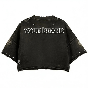 Ensemble de survêtement TRACK SPORTS en molleton 100% coton noir délavé avec strass, t-shirt et short, tenue deux pièces streetwear classique - Product Image 6
