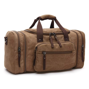 Canvas <b>Overnight</b> Compartment Travel Weekender for Men and Women Genuine <b>Leather</b> Canvas Carry on With Shoes Garments Duffel <b>Bags</b> - Product Image 5