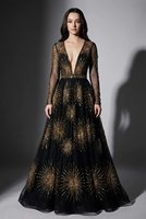 Robe de soirée élégante dos nu à sequins et col en V, coupe droite, écologique, longueur ras du sol, ornée de perles, manches longues, avec soutien-gorge intégré, pour invitées de mariage