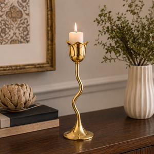 Support à bougie en laiton de qualité supérieure, design tulipe, bougeoir décoratif pour la décoration intérieure, centre de table de mariage, cadeau en gros - Product Image 3