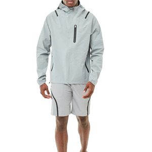 <b>Men's</b> Light Gray Eco-friendly Knitted Hooded Windbreaker <b>Jacket</b> with Shorts Set Quick Dry Sporty Winter Outfit - Product Image 1