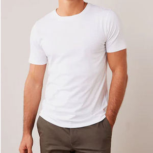 T-shirt décontracté blanc à col rond et manches courtes en coton pour homme, idéal pour l'été, personnalisable avec logo, OEM, ODM, vente en gros de vêtements - Product Image 1