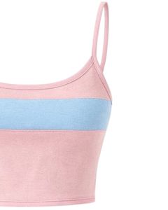 Pink Blue Women Camisole And Shorts <b>Set</b> Summer Two Piece Outfit Cotton Blend Crop Top Contrast Panel Drawstring Shorts Casual - Product Image 3