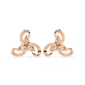 Boucles d'oreilles clous en spirale motif poire – Diamant de laboratoire CVD 1,4 carat (ctw) en forme de trèfle triadique, tiges de piercing en or bicolore 10K 14K 18K - Product Image 3