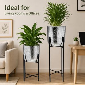Juego de 2 Macetas Metálicas con Soporte para Hogar, Jardín, Interior, Sala de Estar, Balcón, Soporte Decorativo para Macetas - Product Image 3