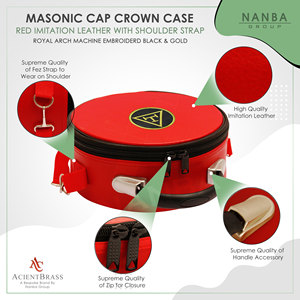 Estuche para Gorra de Capítulo del Arco Real de la Francmasonería, de Piel Sintética Roja, Marca NANBA Group, con Cierre de Cremallera, Ligero, Blanco - Product Image 5
