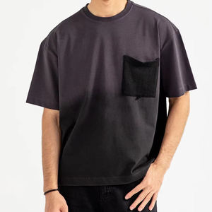 เสื้อยืดคอกลมโอเวอร์ไซส์แขนสั้นผู้ชาย สีไล่ระดับ สีดำเทา ผ้าคอตตอนเจอร์ซีย์ถัก สไตล์ลำลอง - Product Image 1