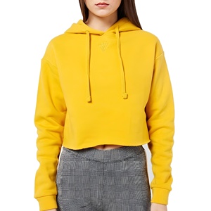 Nouveauté : Sweat à capuche court pour femme en coton pur, couleur unie, style tendance, look élégant, 300 GSM - Product Image 1