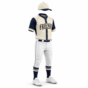 Uniforme de Béisbol de Diseño Premium para Hombre, Color Crema y Azul Marino, Algodón Transpirable, Ropa de Equipo, Talla Adulto, Servicio OEM - Product Image 3