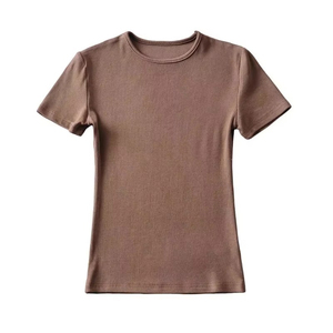 T-shirt à manches courtes col rond uni pour femme, style streetwear, tricoté, coupe classique, décontracté, à porter toute l'année - Product Image 4