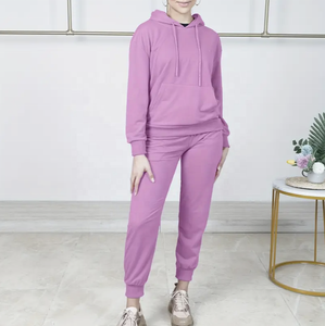 Deux pièces décontracté solide mince sportif vêtements pour femmes cordon sweat à capuche taille haute pantalon slim kangourou XL Logo imprimé - Product Image 1