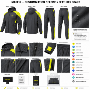 Custom Printed Logo Panel Hooded Solid Raglan Windbreaker Set Windproof Nylon Fabric Raglan Sleeve Panel Design Wholesale OEM - Product Image 5
