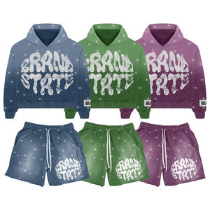 Ensemble sweat à capuche et short coupe classique pour homme 2026 |   Design en strass et impression sérigraphique |   Tenue d'été personnalisée en deux pièces OEM - Product Image 1